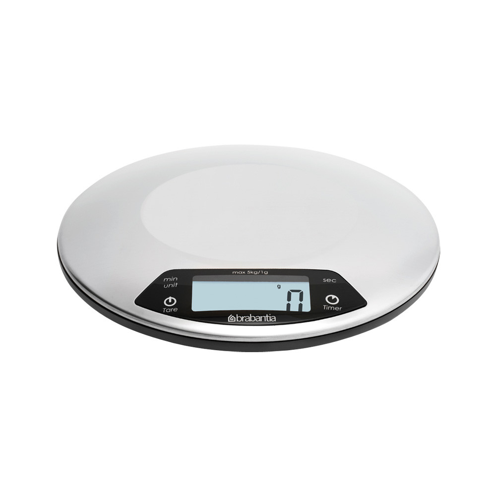 Digital Kitchen Scales, Round, with Timer - Matt Steel