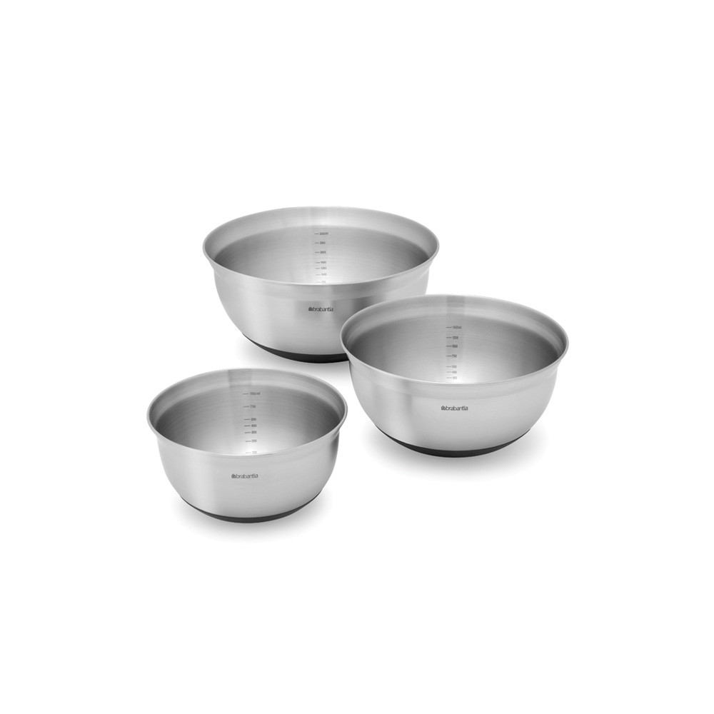 Mixing Bowl Set, 1.0 litre, 1.6 litre, 3.0 litre - Matt Steel / Black