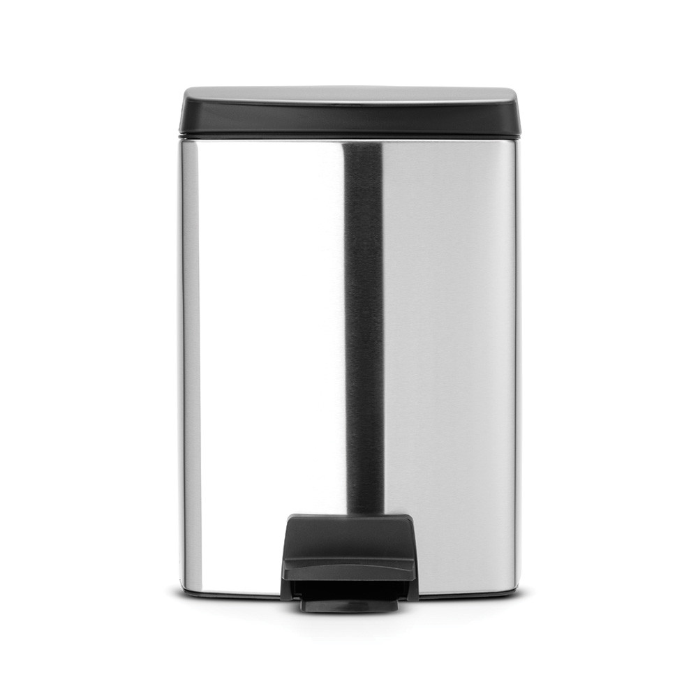 Pedal Bin, 10 litre, Rectangular, Soft Closing, Plastic Inner Bucket - Matt Steel