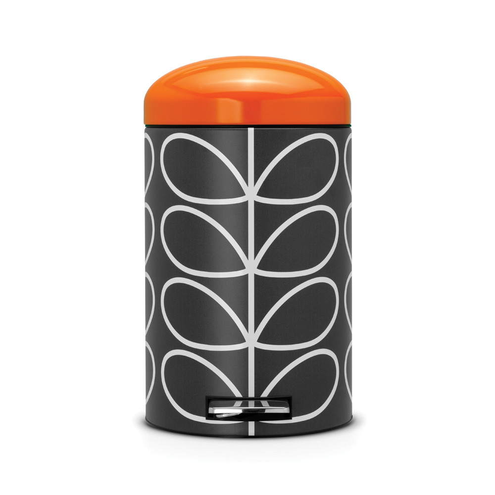 Pedal Bin Retro, 12 litre, Soft Closing, Plastic Inner Bucket - Orla Kiely Charcoal