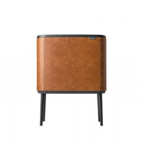 Bo Touch Bin, with 2 Inner Buckets, 11 + 23 litre - Cognac Vegan Leather