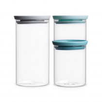 Set of 3 Stackable Glass Jars, 0.3, 0.6 and 1.1 litre - Mixed